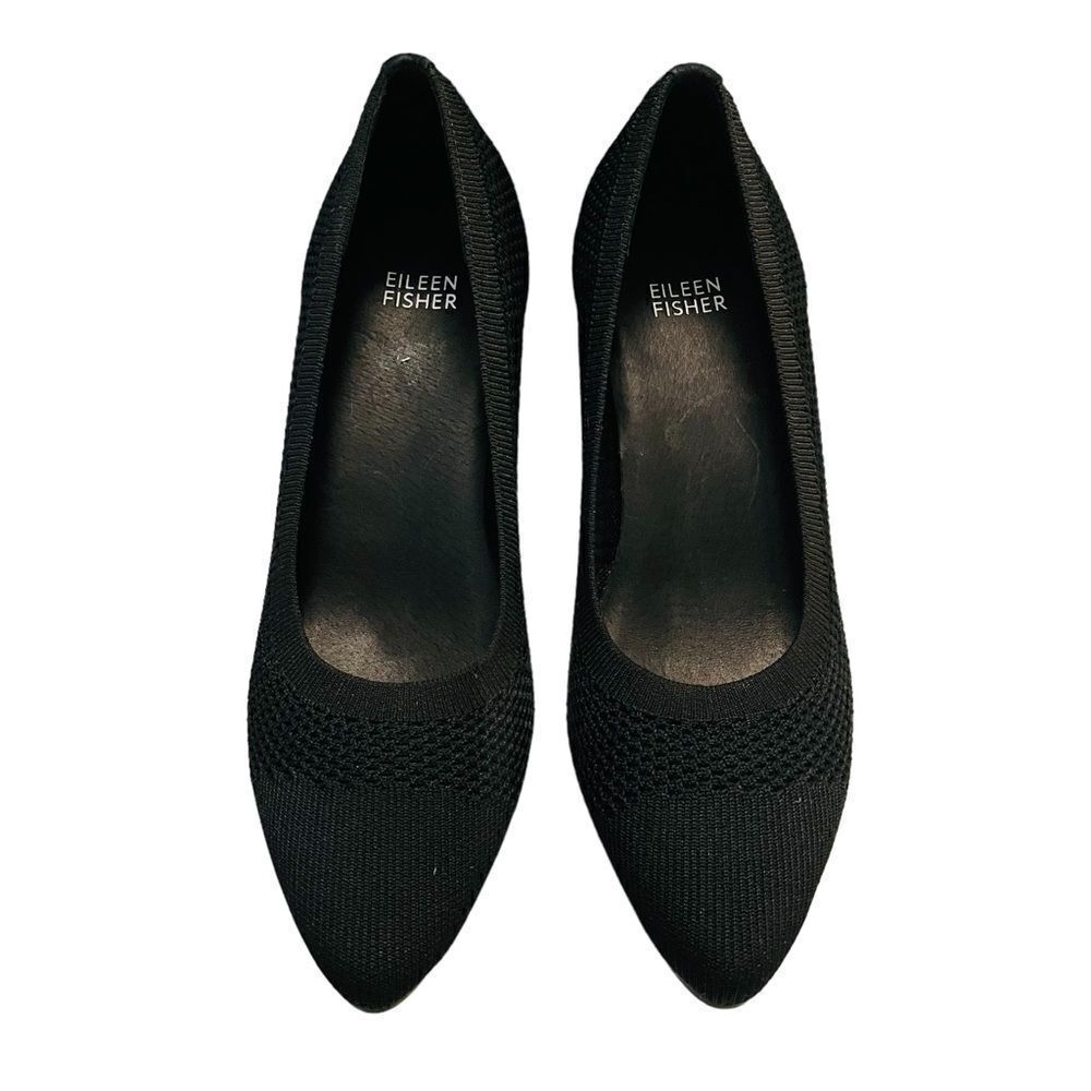 Eileen Fisher Kiss Black Weaved Stretch Fabric Pumps